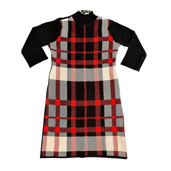 Alison Andrews Red and Black Plaid Long Sleeve Dress Size Large NWT - Picture 1 of 6